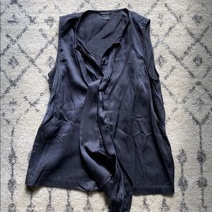 Silk Blue-Gray Club Monaco Blouse with Tie